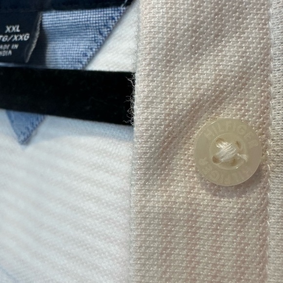 Tommy Hilfiger Pink White Striped Button Down Shirt with Gold Embroidered Logo - Picture 10 of 14